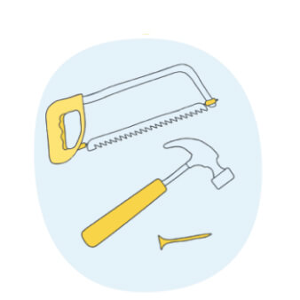 Une scie, un marteau et un clou présents pour représenter les outils utiles au bricolage